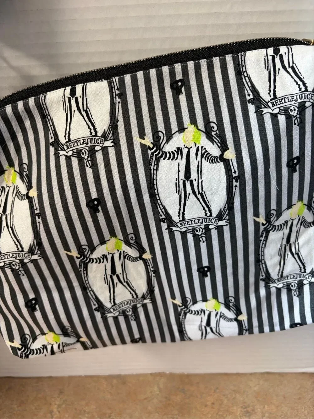 Handmade Beetlejuice Inspired Crossbody Bag Black White Striped Halloween